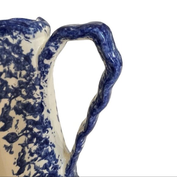 Molly Dallas Pottery Blue Spatterware Folk Art Cow Rooster Pitcher Jug Carafe - Picture 8 of 10